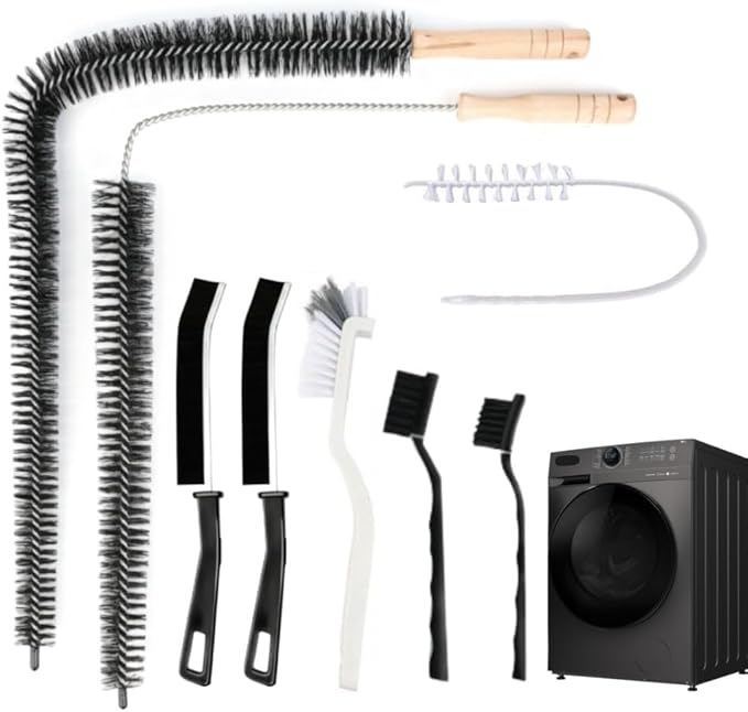 8-Piece Washing Machine Cleaning Brush Set, Dryer Vent Cleaner Kit, Front Load Washer Gasket Cleaner Brush, Crevice Gap Brush for Sink, Grout, Tile & Bathroom, Long Handle Household Cleaning Tools