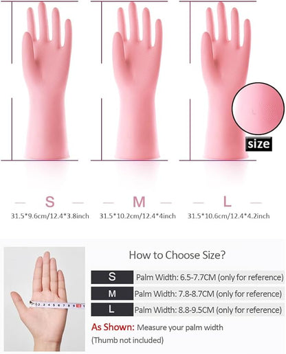 Alimat PluS 3 Colors Rubber Dishwashing Gloves Without Liner, Reusable Cleaning Gloves Latex Free, Waterproof Household Cleaning Gloves for Laundry, Gardening(Large)