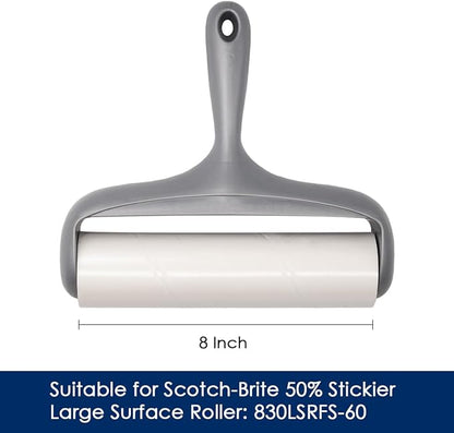 8 inch Large Surface Roller Refill for Scotch-Brite 50% Stickier Lint Roller, Works Great On Pet Hair (60 Sheets per Roll, 4 Pack)