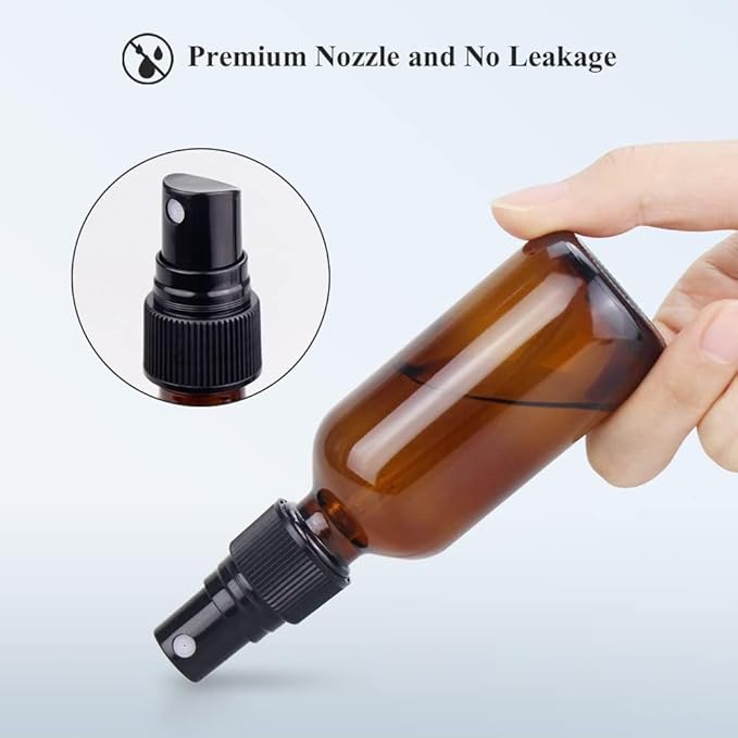 Wedama Spray Bottle, 2 oz Fine Mist Glass Spray Bottles, Little Refillable Liquid Containers for Watering Flowers Cleaning (8 Pack, Amber)