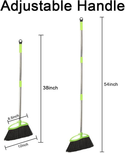 3 Packs Indoor Brooms Green Angle Broom Soft Bristles Long Handle for Hardwood Floor Sweeping