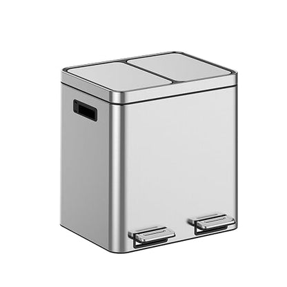 Kitchen Trash Can, 2x4 Gallon Rectangular Kitchen Waste Bin, Dual Separate Compartment Recycle Bin with Removable Plastic Inner Buckets, Soft Step-on with Lid