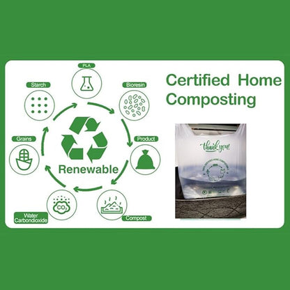 (Small) OrangeBio Certified Home Compostable Shopping Bags, 500 ct, Hold 12 lbs, 8" x 5" x 16.5", Thank You/Grocery/Take Out/T Shirt/To-Go Bags for Retail, Grocery Store