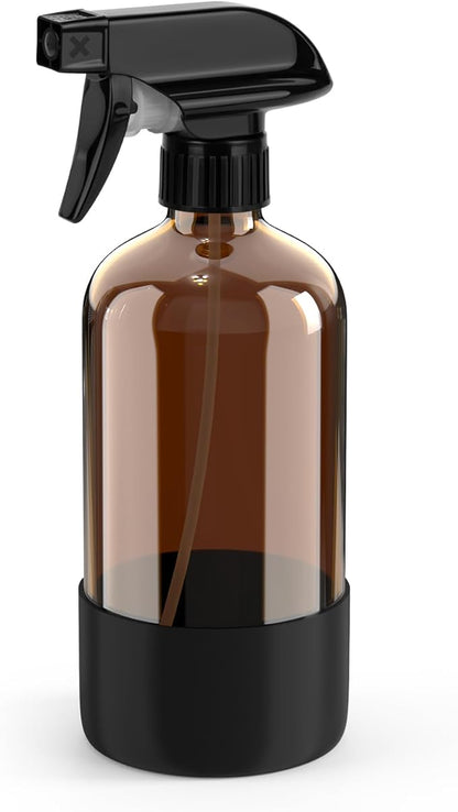 Bontip Amber Glass Spray Bottle with Silicone Sleeve Protection, 16 oz Refillable Spray Bottles for Cleaning Solutions, Plants, Aromatherapy, Facial Hydration (1, Black, 16 oz)