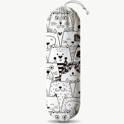 Cartoon Cats Plastic Bag Holder, Reusable Washable Shopping Bags Storage Carrier, Animal Prints Fabric Garbage Trash Bag Dispenser for Home Kitchen Pantry Cabinet, Wall Mount, Gifts for Women