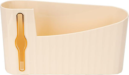 Wall Mount Trash Bag Dispenser, Plastic Grocery Holder for Kitchen Cabinet, Adhesive Garbage Organizer with Divider & Gold Slot, No Drill Storage Box (Beige)