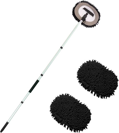 62 Inch Car wash Brush with Long Aluminum Pole, Car Wash Brush Microfiber Car Cleaning Brush Kit, Washing Mop Kit of Scratch-Free Replacement Head for Car, RV Truck,(Black)