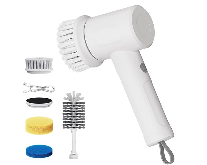 Electric Spin Scrubber - Cordless Handheld Cleaning Brush with 2 Speeds & 4 Brush Heads, Rechargeable 1500mAh Battery for Kitchen Sink, Bathroom Tile, Stovetop, Glass, Car Detailing