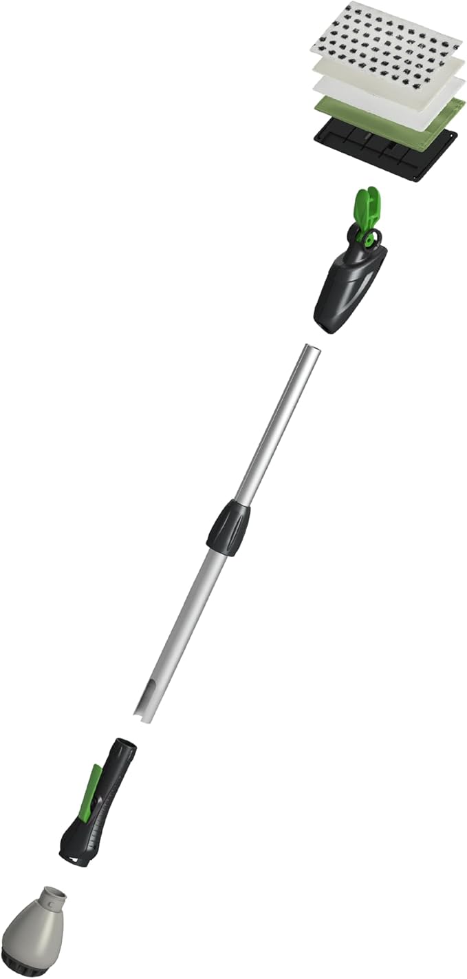 Cleano 5' Telescopic Indoor Window and Surface Cleaning System - Cleaning Reach of Over 10 feet | Micro Spray Delivers Water and Solution | Refillable Solution Globe | Includes 3 Cleaning Pads
