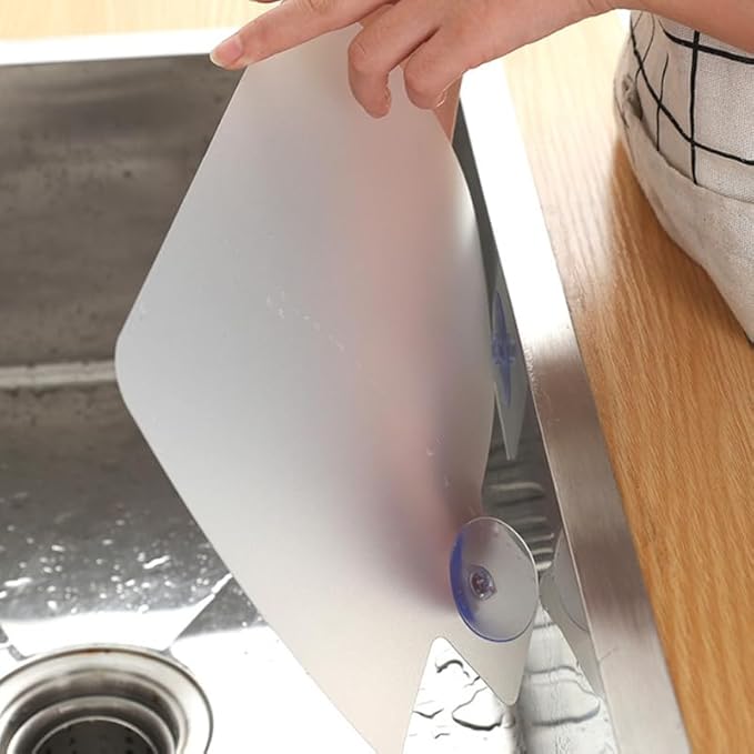 Angoily Kitchen Sink Splash Guards 4-Pack Water Barrier Baffle Boards with Suction Cups Oil Resistant Sink Water Shield Accessories 11.22X9.84In for Splash Prevention and Easy Cleaning