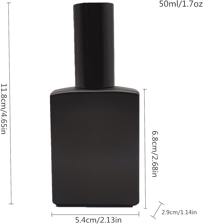 8PCS Square Glass Spray bottle,1.7oz Small Refillable Container with Fine Mist sprayer,Perfume bottle (50ml, Matte Black)