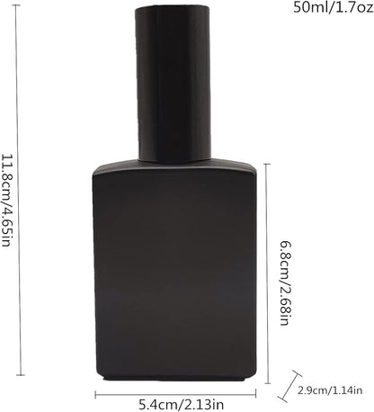 8PCS Square Glass Spray bottle,1.7oz Small Refillable Container with Fine Mist sprayer,Perfume bottle (50ml, Matte Black)