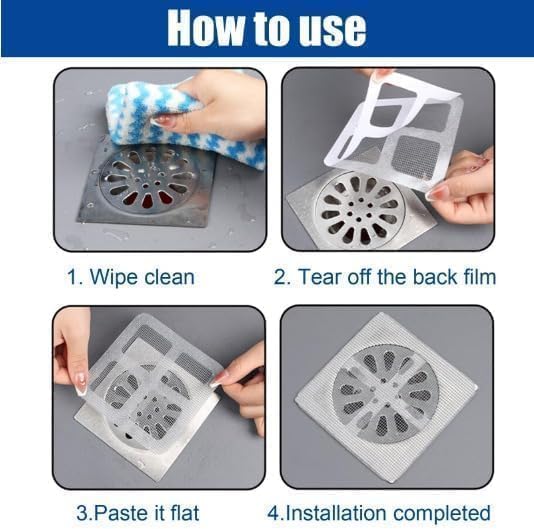 20 Pack Disposable Shower Drain Hair Catcher – 4" x 4" Mesh Drain Covers & Stickers, Filter Protector for Shower, Bathtub, Kitchen Sink & Laundry – Traps Human & Pet Hair