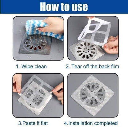 20 Pack Disposable Shower Drain Hair Catcher – 4" x 4" Mesh Drain Covers & Stickers, Filter Protector for Shower, Bathtub, Kitchen Sink & Laundry – Traps Human & Pet Hair
