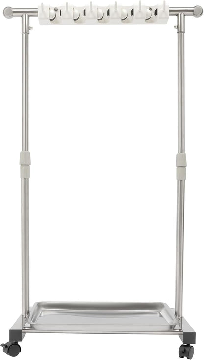 Broom Mop Holder, Movable Put Wet Mops Broom Floor Standing Cleaning Tool Rack 6 Hook and 5 Slots, Stainless Steel Cleaning Supplies Organizer for Home Schools Hospitals Factories Hotels Restaurant