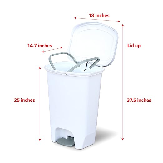 Glad 13 Gallon Trash Can with Clorox Odor Protection, 2 Pack | Plastic Kitchen Waste Bin | Hands Free with Step On Foot Pedal and Garbage Bag Rings, White