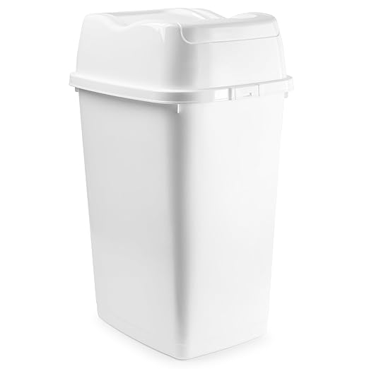 Garbage Can with Swing Top-Split Lid | Large Kitchen Trash Can with Lid | Durable Plastic |Slim & Sturdy Trash Bin | Fingerprint Resistant | 13 Gallon / 50 qt / 50 L - White | Superio