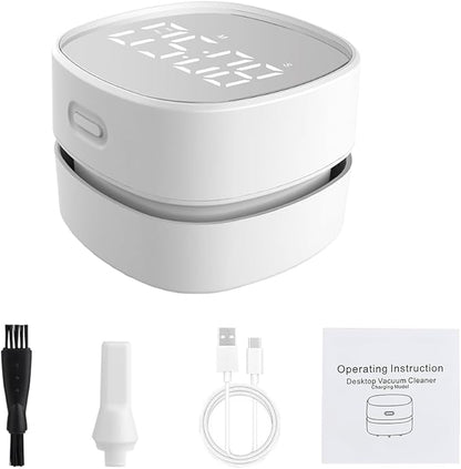 ODISTAR Counter Vacuum Cleaner,Mini Table dust Sweeper Energy with Digital Timer,Endurance up to 400 mins,360º Rotatable for Cleaning Rubber shavings,Crumbs Keyboard of Gifts for Kids(White)