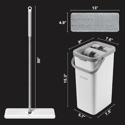 JOYMOOP Mop and Bucket Set, Dust Mops for Floor Cleaning, Wall Mop with 8 Microfiber Mop Head Replacement