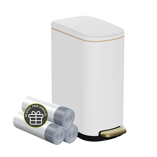 KSSKSS 2.6 Gallon Slim Bathroom Trash Can with Soft Close Lid, 10L Stainless Steel Garbage Can with Removable Liner Bucket, for Narrow Spaces, Bathroom, Bedroom (White)