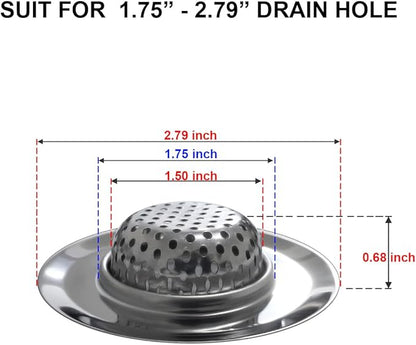 Huntonry Bathtub Drain Strainer - 2.79 Inch Hair Catcher, Stainless Steel Shower Drain Cover, Bathroom Sink Strainer Filter Basket, Tub Drain Strainer, Hair Stopper