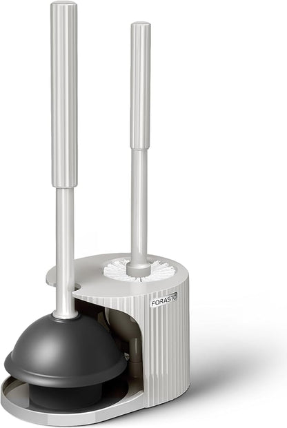 FORASTO 2 in 1 Toilet Plunger and Brush Set,Extended Handle Plunger,Toilet Bowl Brush Plunger Set,Bathroom Cleaning Tools,Cleaning Brush,Toilet Brush Plunger Combo,Light Grey（20.8inch）