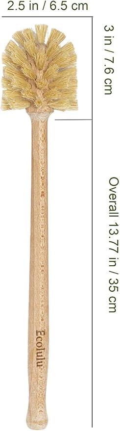 ECOLULU Bamboo Dish Brush Set & Wood Bottle Brush for Wide Mouth Bottles, Cups and Jars, (4 units total), Wooden Dish Brush, Biodegradable, Eco Friendly Products