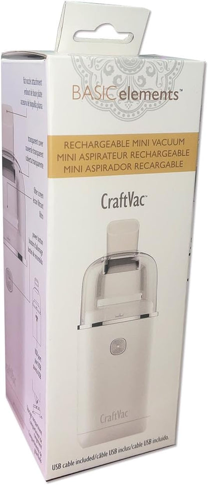 The Beadsmith CraftVac – Rechargeable Mini Vacuum – Basic Elements – Quiet 1 Button Operation – 2 Suction Levels – 2 Nozzle Attachments – Great for Beads, Glitter & More – Instructions Included