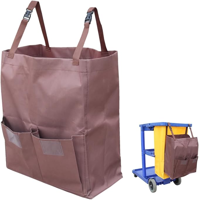 Multipurpose Housekeeping cart Bag Separate Storage Bag,Replacement Janitorial cart Bag,Organizer Housekeepers Cart Sorting Pocket, Used for Material Storage Transport (Brown)