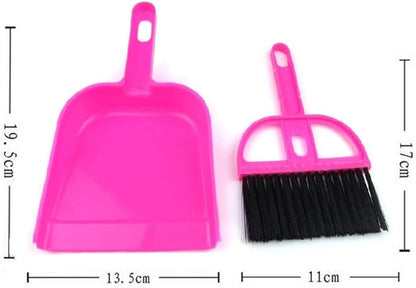 Pet Cage Broom Brush Dustpan Set - Small Cat Litter Sweeper for Pet Cage Clean and Car Keyboard Brush (Pink)