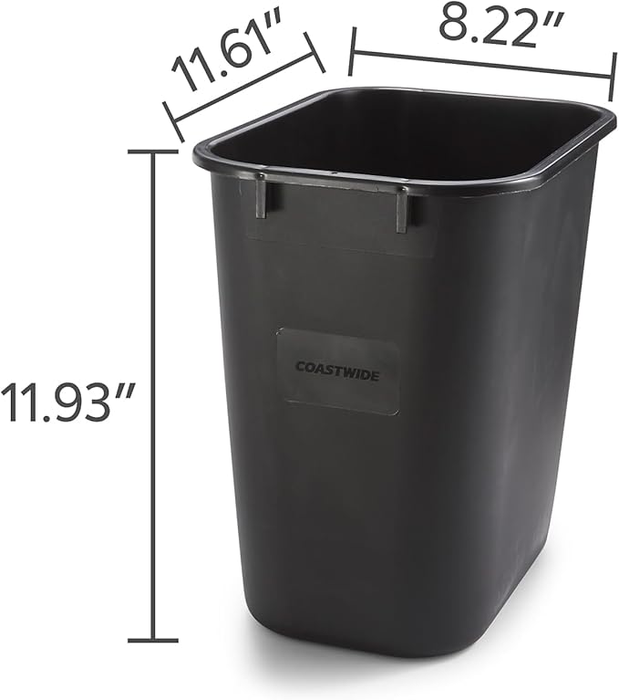 COASTWIDE Professional™ Indoor Trash Can Without Lid, Black Soft Molded Plastic, 3.5 Gallon, 6/Pack