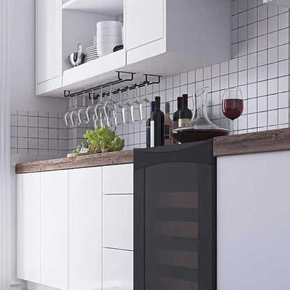 2 Pack Black Wine Glass Rack, 14 Inch Under Cabinet Stemware Holder, Wall Mounted Iron Wine Glass Hanging Rack for Shelf, Kitchen, Bar, Wine Cellar Storage, Organizer, Display