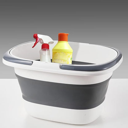 4.2 Gal(16L) Large Collapsible Plastic Bucket with Handle for House Cleaning, Space Saving Outdoor Multiuse Foldable Water Pail/Sink for Camping,Fishing,Ice(Grey)