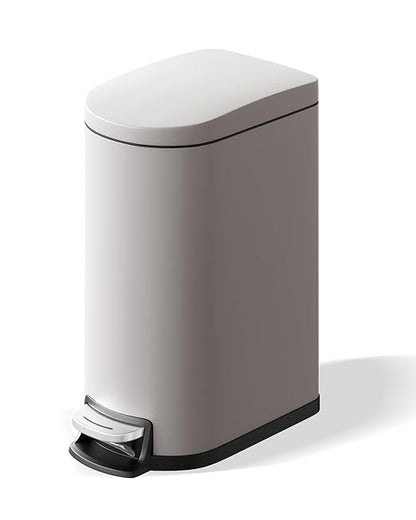 GarveeHome 2.6 Gallon Bathroom Trash Can, Space-Saving Slim Stainless Steel Step-On Garbage Bin with Soft Close Lid, Removable Inner Bucket for Bathroom & Bedroom,Grey