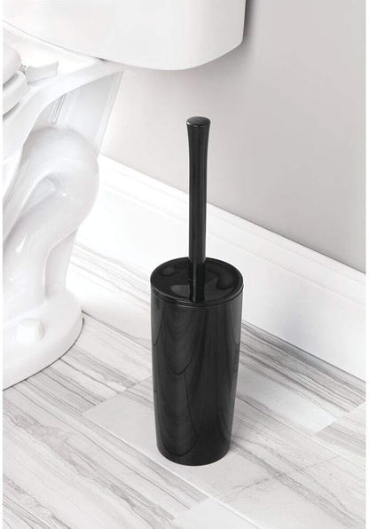 mDesign Slim Plastic Toilet Bowl Brush and Holder Set, Modern Compact Storage Organizer Cleaner Scrubber for Toilet - Heavy Duty Cleaning Plunger for Bathroom, Aura Collection - Black