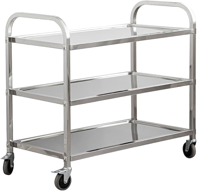 uyoyous Extra Large 3 Tier Stainless Steel Utility Cart 37x20x37 inch Commercial Heavy Duty Rolling Cart Food Storage Service Trolley with 360° Rotatable Wheels for Kitchen Hotel Restaurant Home Use
