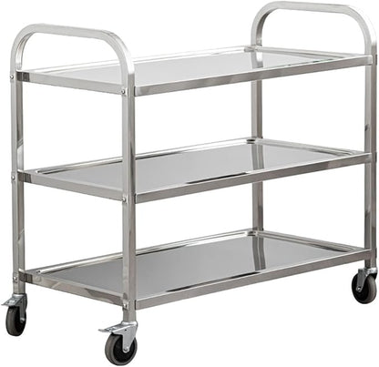 uyoyous Extra Large 3 Tier Stainless Steel Utility Cart 37x20x37 inch Commercial Heavy Duty Rolling Cart Food Storage Service Trolley with 360° Rotatable Wheels for Kitchen Hotel Restaurant Home Use