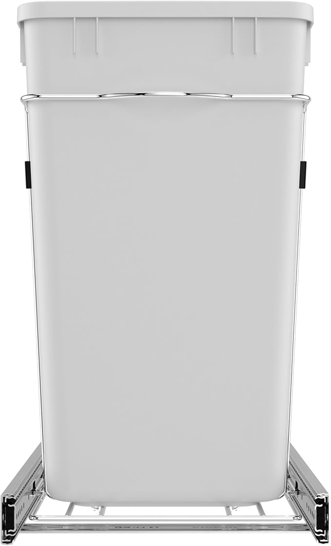 Rev-A-Shelf Double 27 Qt Pullout Trash Can for Base Kitchen Cabinets, Garbage Waste Bin System with Full Extension Slides, Min Opening Width of 11.5", White, RV-15KD-11C S