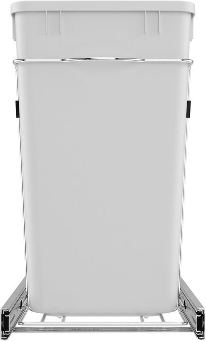 Rev-A-Shelf Double 27 Qt Pullout Trash Can for Base Kitchen Cabinets, Garbage Waste Bin System with Full Extension Slides, Min Opening Width of 11.5", White, RV-15KD-11C S