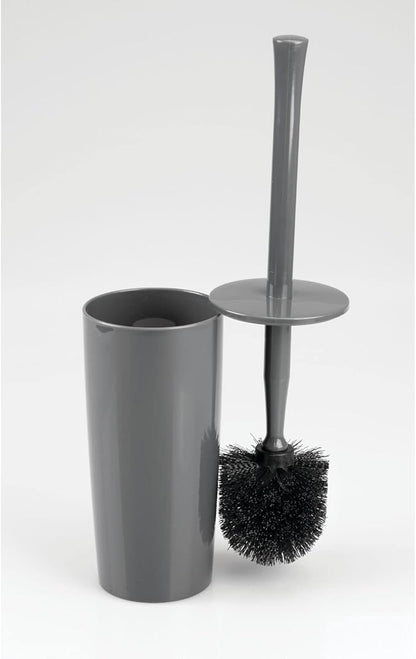 mDesign Slim Plastic Toilet Bowl Brush and Holder Set, Modern Compact Storage Organizer Cleaner Scrubber for Toilet - Heavy Duty Cleaning Plunger for Bathroom, Aura Collection - Charcoal Gray