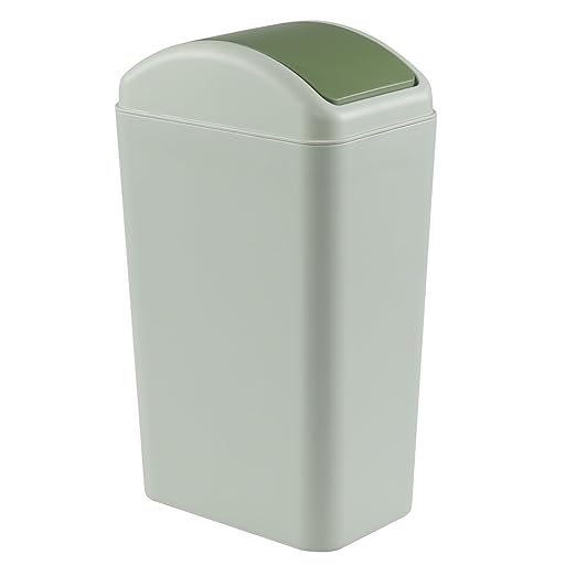 12 L Slim Garbage Can, Small Plastic Trash Can with Swing Lid, 1 Pack (Green)