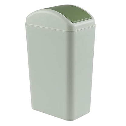 12 L Slim Garbage Can, Small Plastic Trash Can with Swing Lid, 1 Pack (Green)