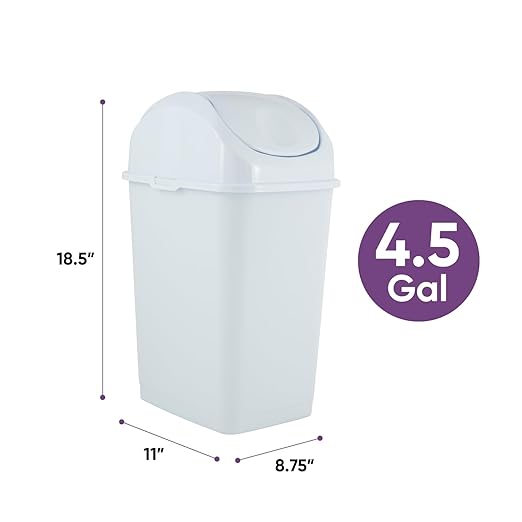 Superio Medium Trash Can with Lid 4.5 Gallon Plastic Swing Top Garbage Can Slim Waste Bin for Under Sink/Cabinet, Laundry Room, Kitchen, Office, Bedroom, Bathroom, College Dorm, 18 Qt, White, 2