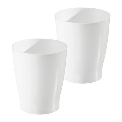 iDesign Small Round Plastic Bathroom Trash Can - Ideal for Bathroom or Office - Set of 2 - White