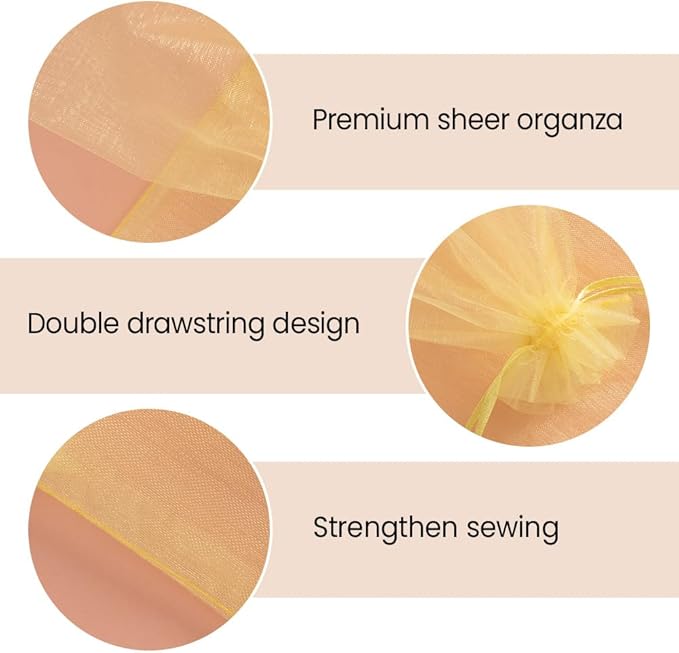 Meowoo 100PCS Organza Bags, 8x12in Small Mesh Bags Drawstring, Mesh Gift Bags Drawstring for Jewelry, Candy, Christmas, Sachets, Festivals, Bathroom Soaps, Makeup Organza, Wrapping Supplies(yellow)