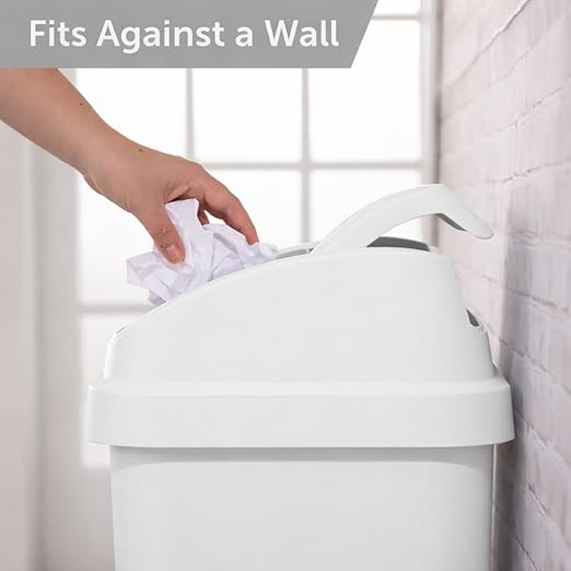SKYREN Kitchen Trash Can 13.1 Gallon Plastic Garbage Bin with Swing Top Lid, Large Wastebasket for Home, Office, Bathroom, Bedroom, White