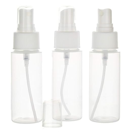 Chica and Jo 2oz Clear Plastic Spray Mist Bottles - Set of 3 - Empty Bottles with Pump Spray Cap - Travel Size 2 Ounce Made in the USA