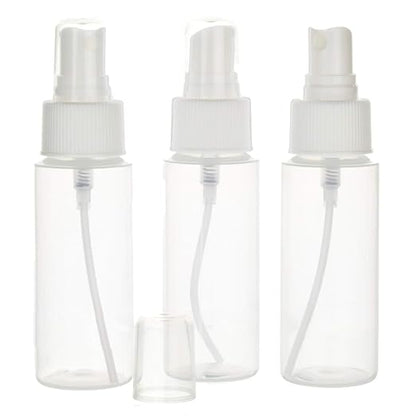Chica and Jo 2oz Clear Plastic Spray Mist Bottles - Set of 3 - Empty Bottles with Pump Spray Cap - Travel Size 2 Ounce Made in the USA