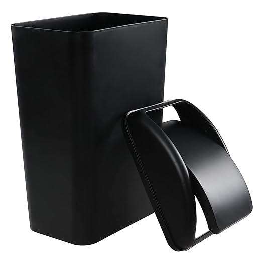 3.5 Gallons Capacity/ 14 Liter Plastic Trash Can, Garbage Bin with Swing Lid, Black, 9.8" x 6.6" x 16.7"