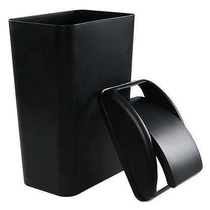 3.5 Gallons Capacity/ 14 Liter Plastic Trash Can, Garbage Bin with Swing Lid, Black, 9.8" x 6.6" x 16.7"